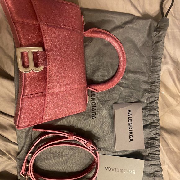 Pink glitter Balenciaga xs Hourglass clutch bag - Picture 1 of 4